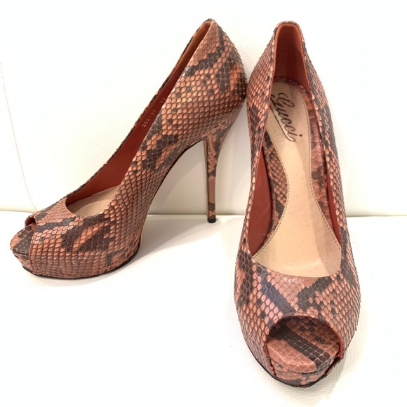 Gucci Shoes - GUCCI Python Leather Open Toe Heels Sz 39
